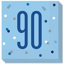 Blue Glitz Age 90 Luncheon Napkins 33cm 2Ply - Pack of 16 Blue