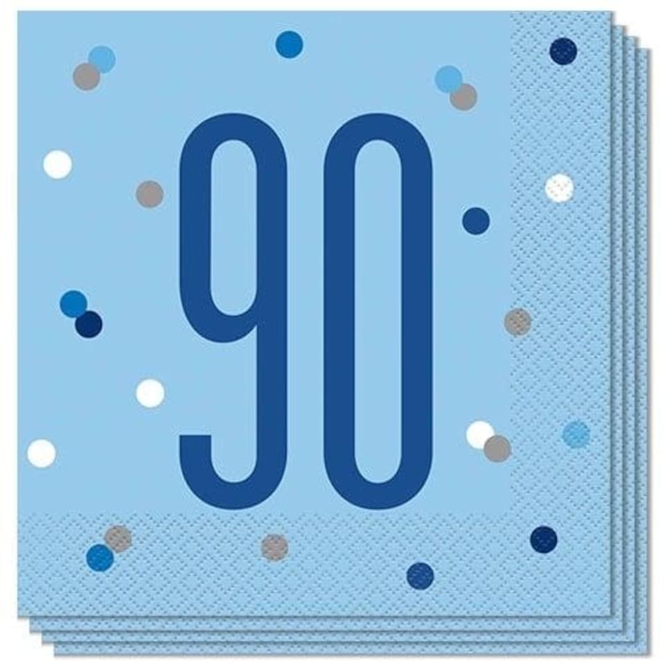 Blue Glitz Age 90 Luncheon Napkins 33cm 2Ply - Pack of 16 Blue