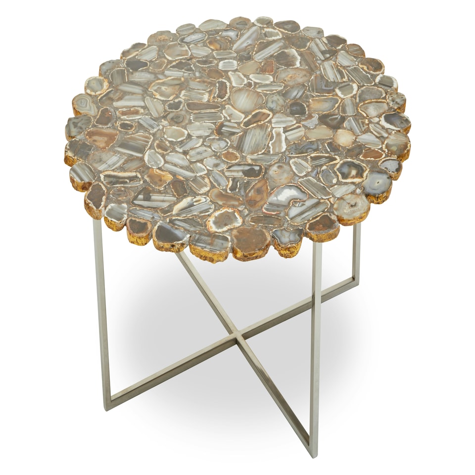 image 1 of Interiors by Premier Distinctive Agate Coffee Table With Cross Base, Modern Silver Finish Decorative Table, Multi