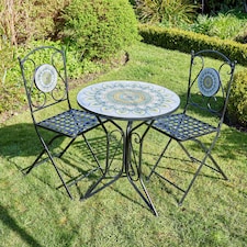 Bistro Table Set Blue Floral Mosaic Design 2 Chairs Outdoor Garden Furniture
