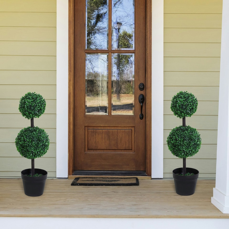 image 1 of Outsunny 2 PCS Artificial Double Ball Tree w/ Pot