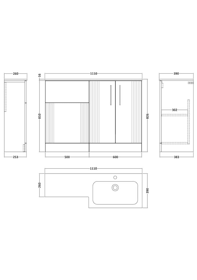 image 1 of Balterley Belvide 2 Door Vanity WC Combi Unit and Stone Basin, RH, 1100mm, Green