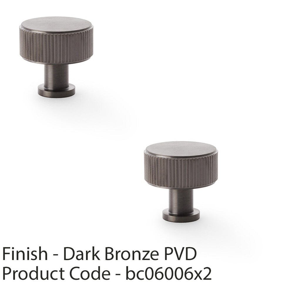 image 1 of 2 PACK - Round Reeded Door Knob - 35mm Diameter Dark Bronze Lined Cupboard Pull Handle