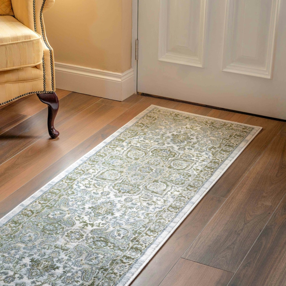 image 1 of KUKOON Green Traditional Floral Style Bordered Runner Rug 60cm x 240cm | Green