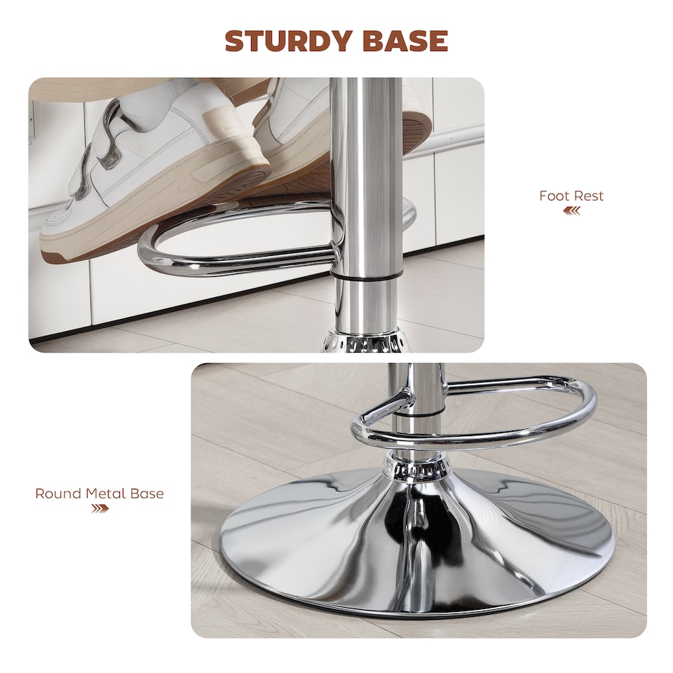 image 1 of HOMCOM Swivel Bar Stool with Extra Large Seat, PU Leather Upholstered Adjustable Barstool with Back, Arm and Footrest, Breakfast Bar Chair for Bistro, Kitchen, Brown | Brown | Brown