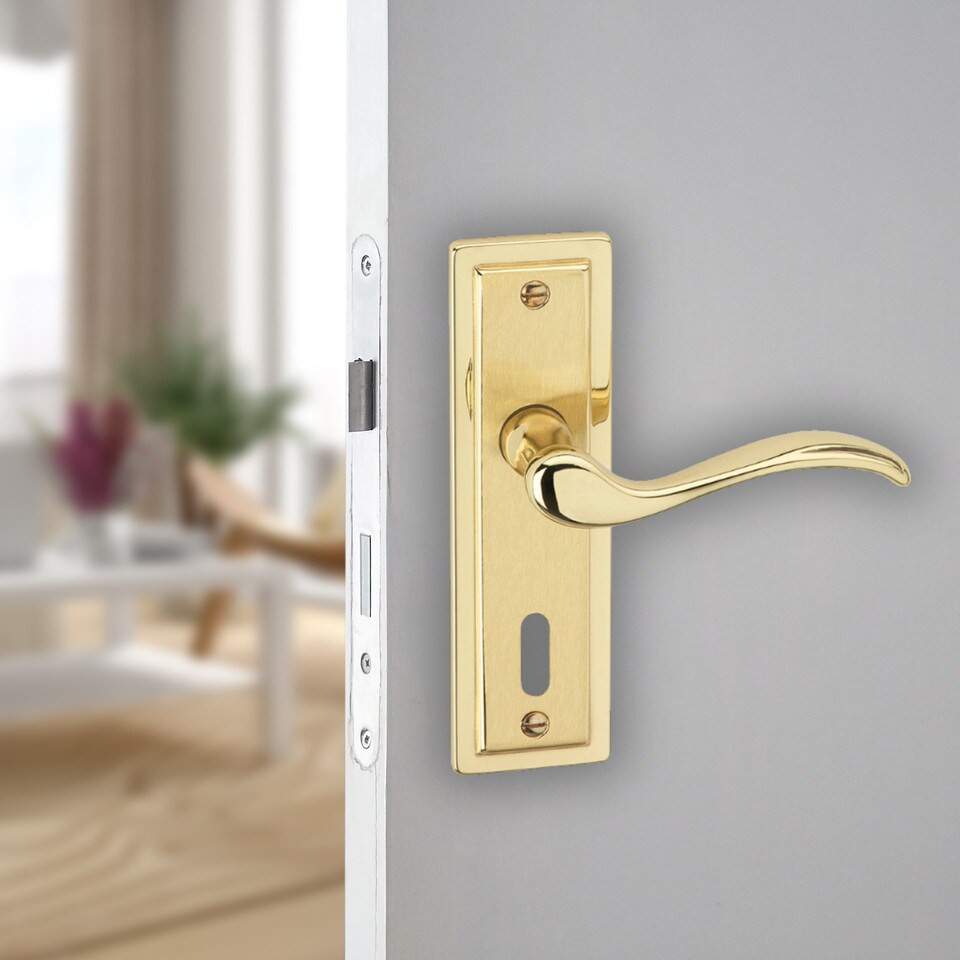 image 1 of Urfic Porto Metal Lever Latch Door Handles Set Round Rose Internal & External | Silver | Polished Brass Keyhole