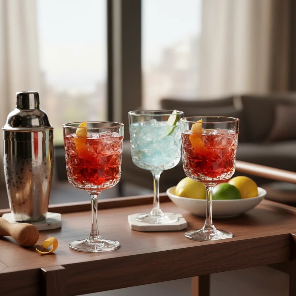 image 1 of 490ml Long Stemmed Cocktail Gin Beer Drinking Glasses Party | Clear | 4 Glasses