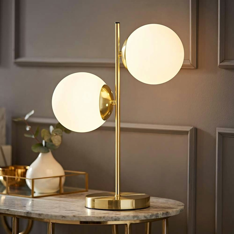 image 1 of ValueLights Jas Gold Metal Table Lamp with White Frosted Glass Shades