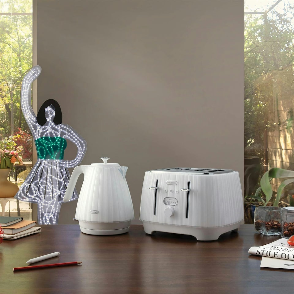 image 1 of Delonghi Ballerina 1.7L Kettle & 4 Slice Toaster Set, White