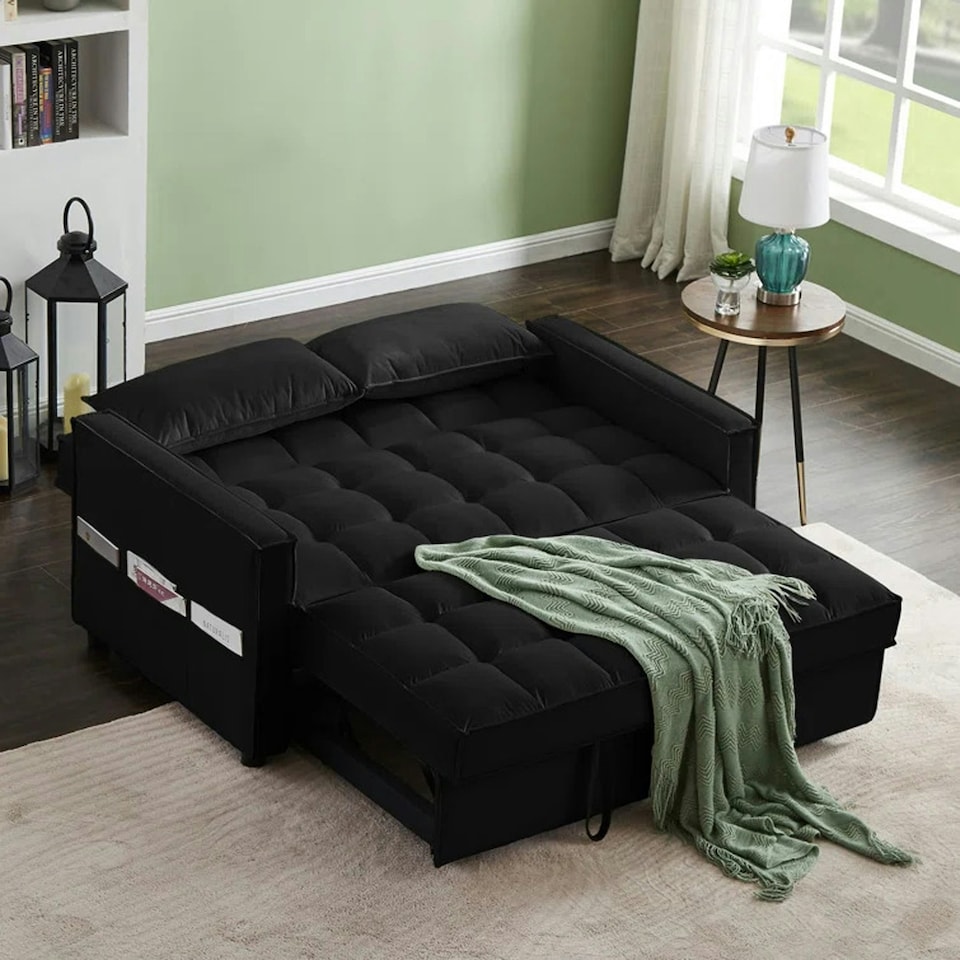 image 1 of Madrid 2 Seater Loveseat Pull Out Sofa Bed Black