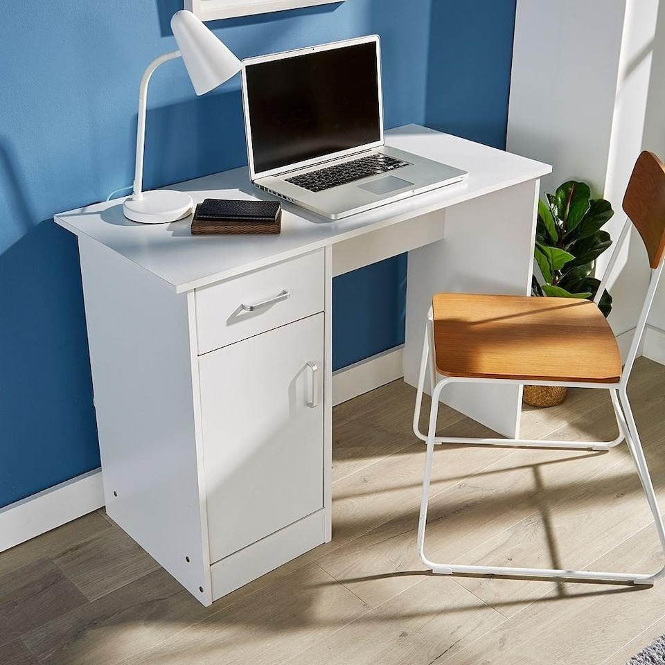 image 1 of Computer Desk 1 Drawer 1 Door Compact Workstation Home Office Table | White