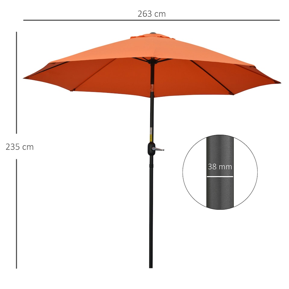 image 1 of Outsunny 2.6M Patio Umbrella Outdoor Sunshade Canopy w/ Tilt and Crank Orange