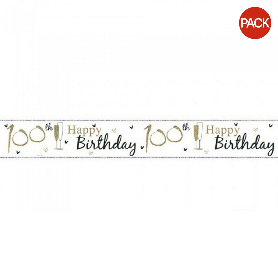 Simon Elvin 100th Birthday Foil Banner (Pack of 6) - Gold/Black - 2.5m
