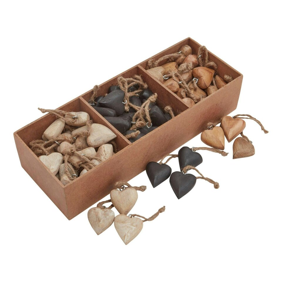 image 1 of Hill Interiors Wooden Heart Hanging Ornament (Pack of 90) - Brown/Black - One Size