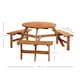 image 2 of Outsunny 6 Seater Wooden Picnic Table and Garden Benches Set, Round Garden Dining Set with 3 Benches and Umbrella Hole Outdoor Garden Park, Brownish Red
