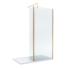 Balterley Glass Walk In Wetroom Screen and Hinged Return Screen with Profile and Shower Tray | Copper | Brushed Brass