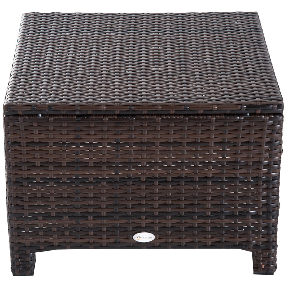 image 1 of Outsunny Rattan Footstool Wicker Ottoman with Padded Seat Cushion Outdoor Patio Furniture for Garden Poolside Living Room, 50 x 50 x 35 cm, Brown