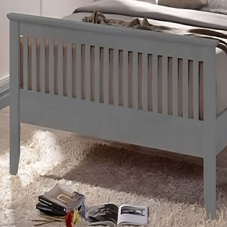 image 1 of 5ft King Size Grey Colour Finish Shaker Wood Wooden Bed Frame Bedstead High Foot End