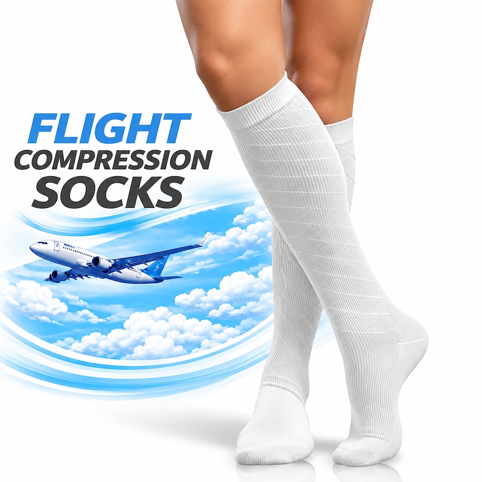 image 1 of aZengear Compression Socks for Women & Men (20-30 mmHg) Knee-High Flight Socks, Calf Support for Travel, Running - Seamless Toe, Padded Heel and Sole