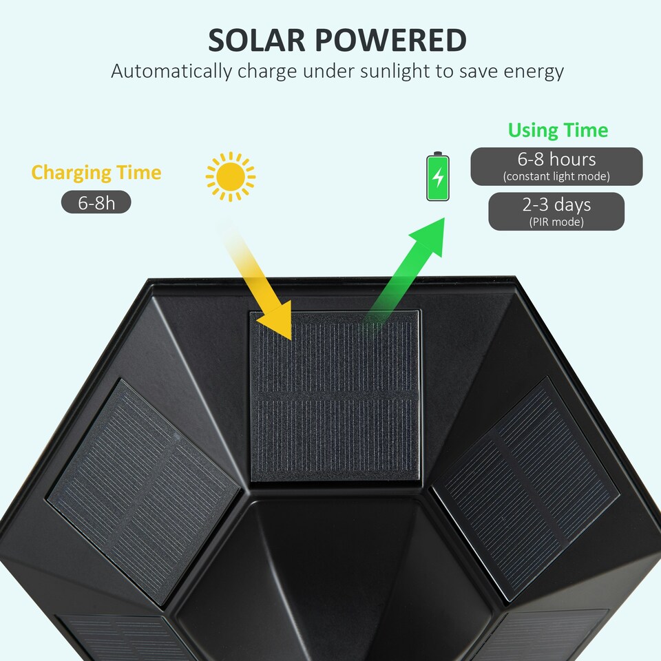 image 1 of Outsunny Outdoor Solar Powered Lantern Lamp Garden Lamp Post Light Black