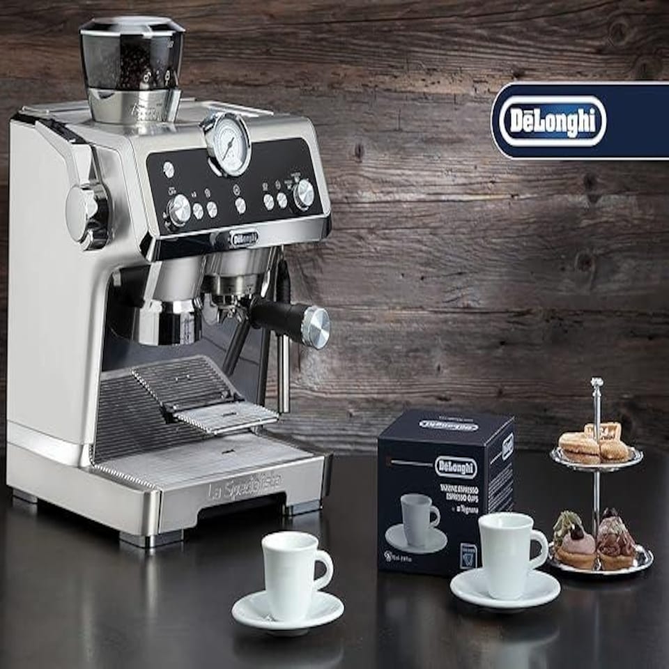 image 1 of De'Longhi DLSC308 Ceramic Espresso Cups Twin Pack with Saucers 70ml White White