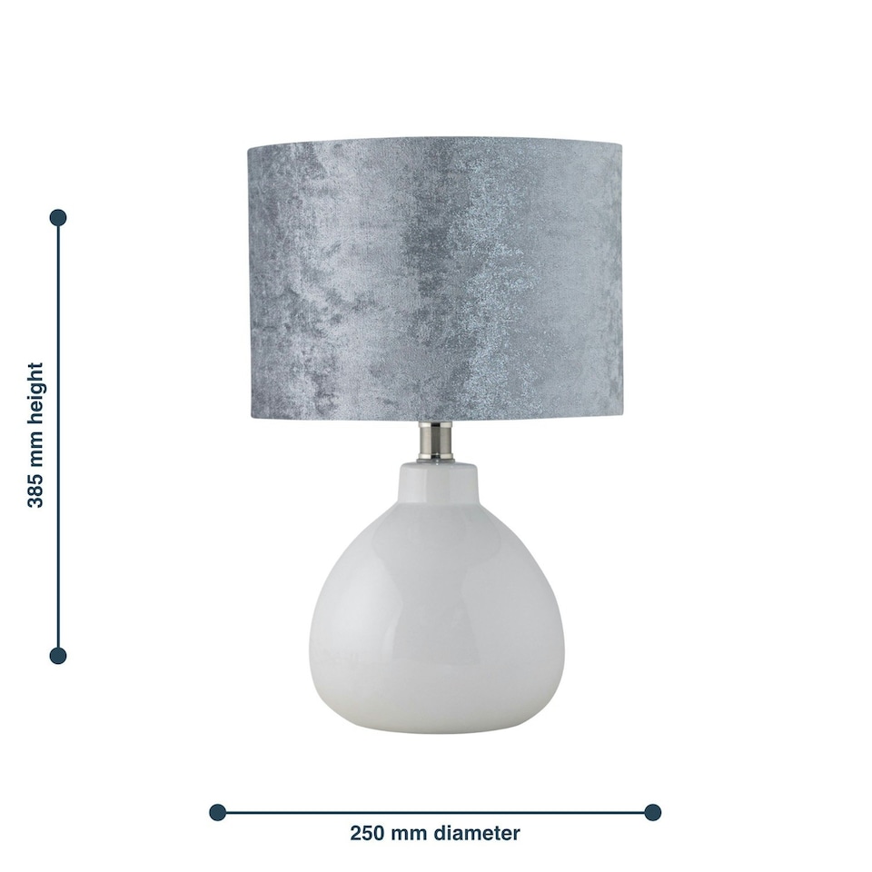 image 1 of First Choice Lighting Set of 2 Tuscan White Ceramic Lamps with Grey Crushed Velvet Shade White | Grey