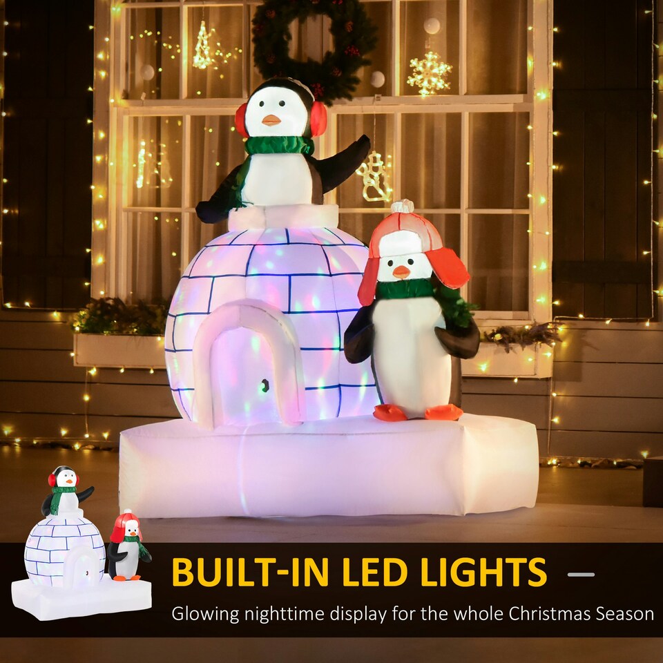 image 1 of HOMCOM 5ft Christmas Inflatable Two Penguins w/ Ice House for Garden Lawn