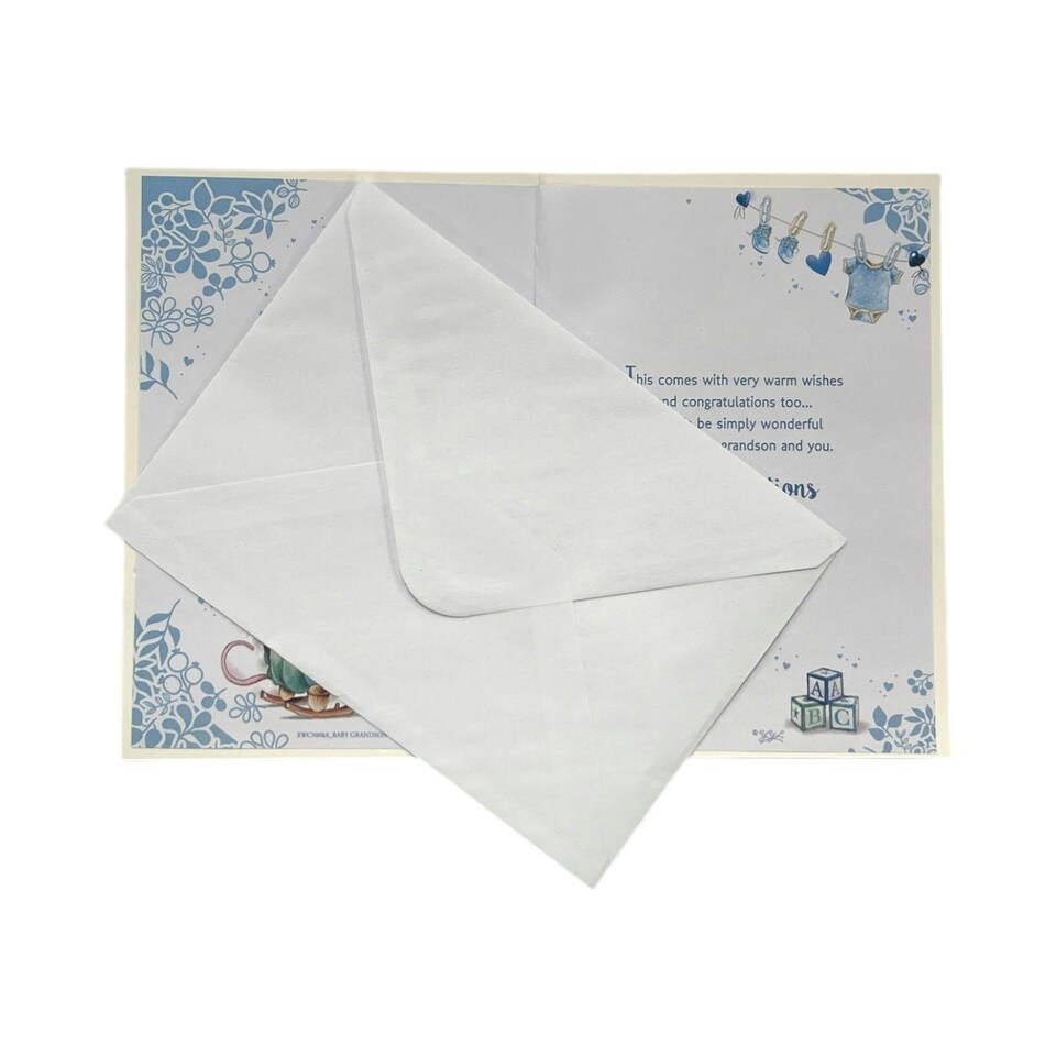 image 1 of On Birth Grandson Cute Mouse With Alphabet Blocks Design Congratulations Card