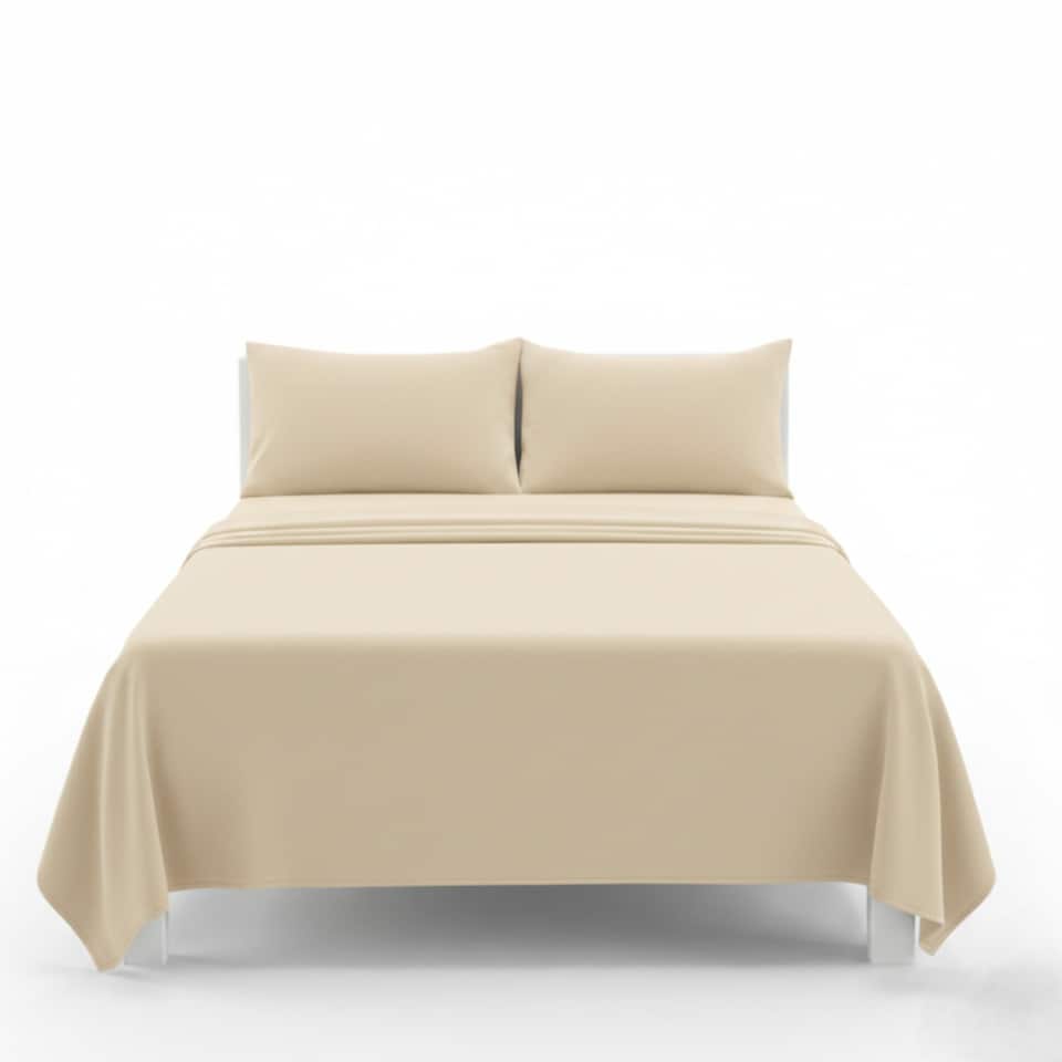 image 1 of Easy Care Flat Bed Sheet Polycotton Durable Low Maintenance Bedding | Cream | Double