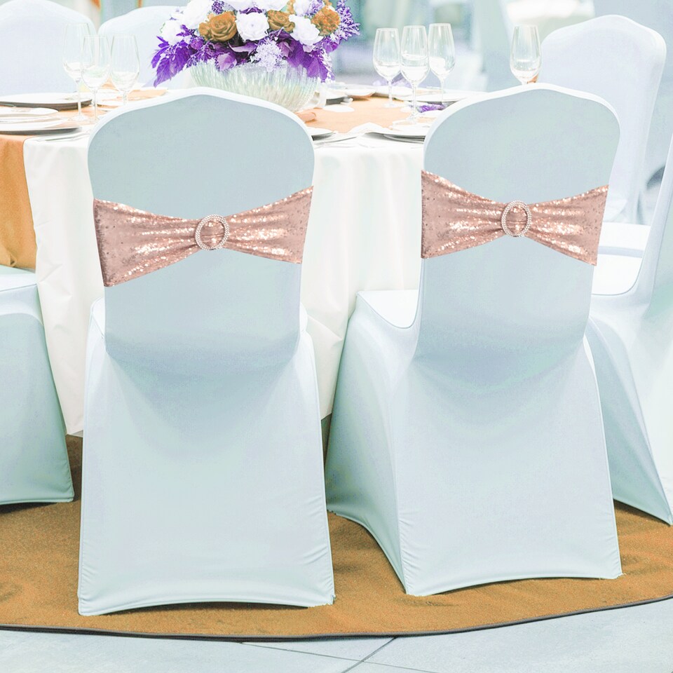 image 1 of Sequin Chair Sashes Stretch Spandex Chair Bands with Silver Buckle - 10pcs