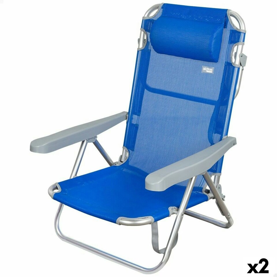 image 1 of Folding Chair with Headrest Aktive Gomera Blue 48 x 84 x 46 cm (2 Units) N/A