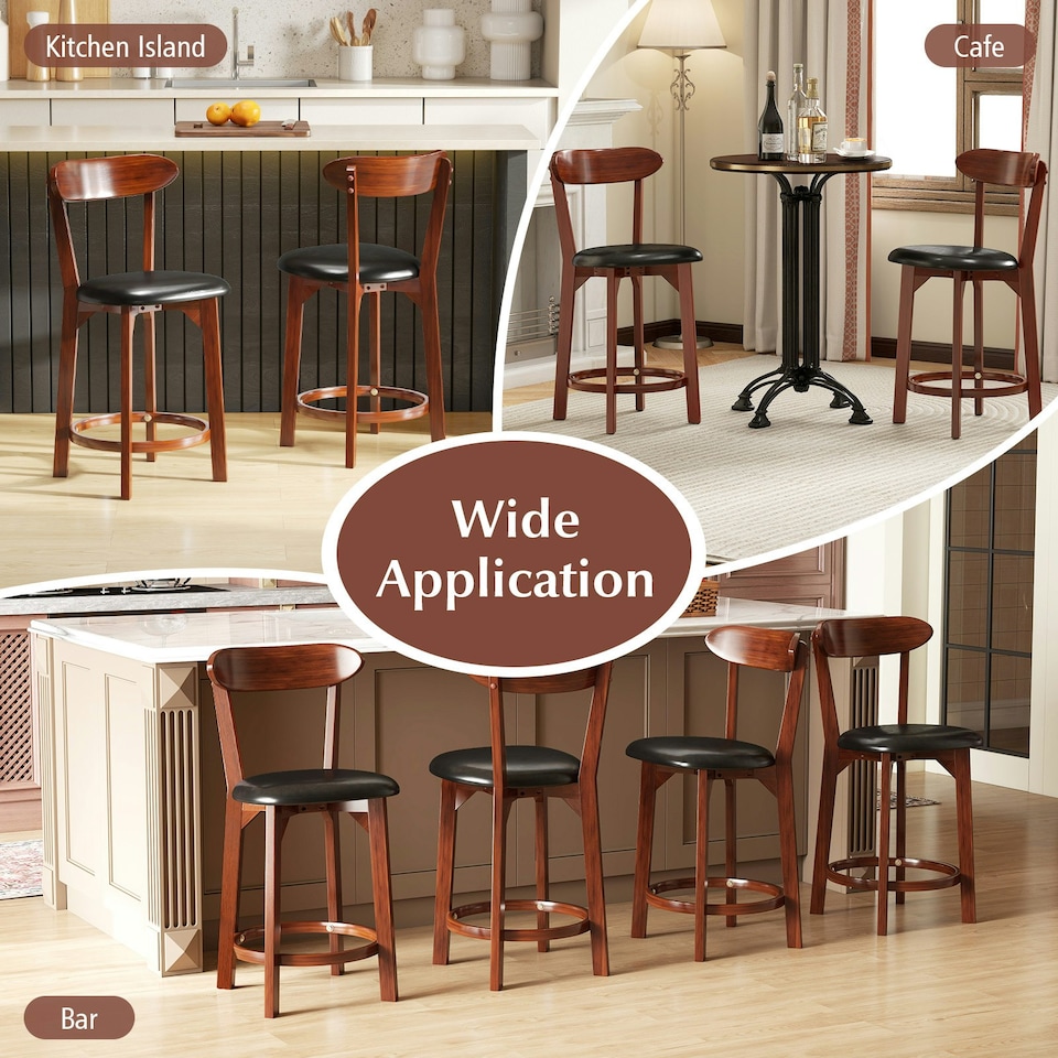 image 1 of COSTWAY Bar Stools Set of 2 Upholstered Kitchen Stools 60cm Brown