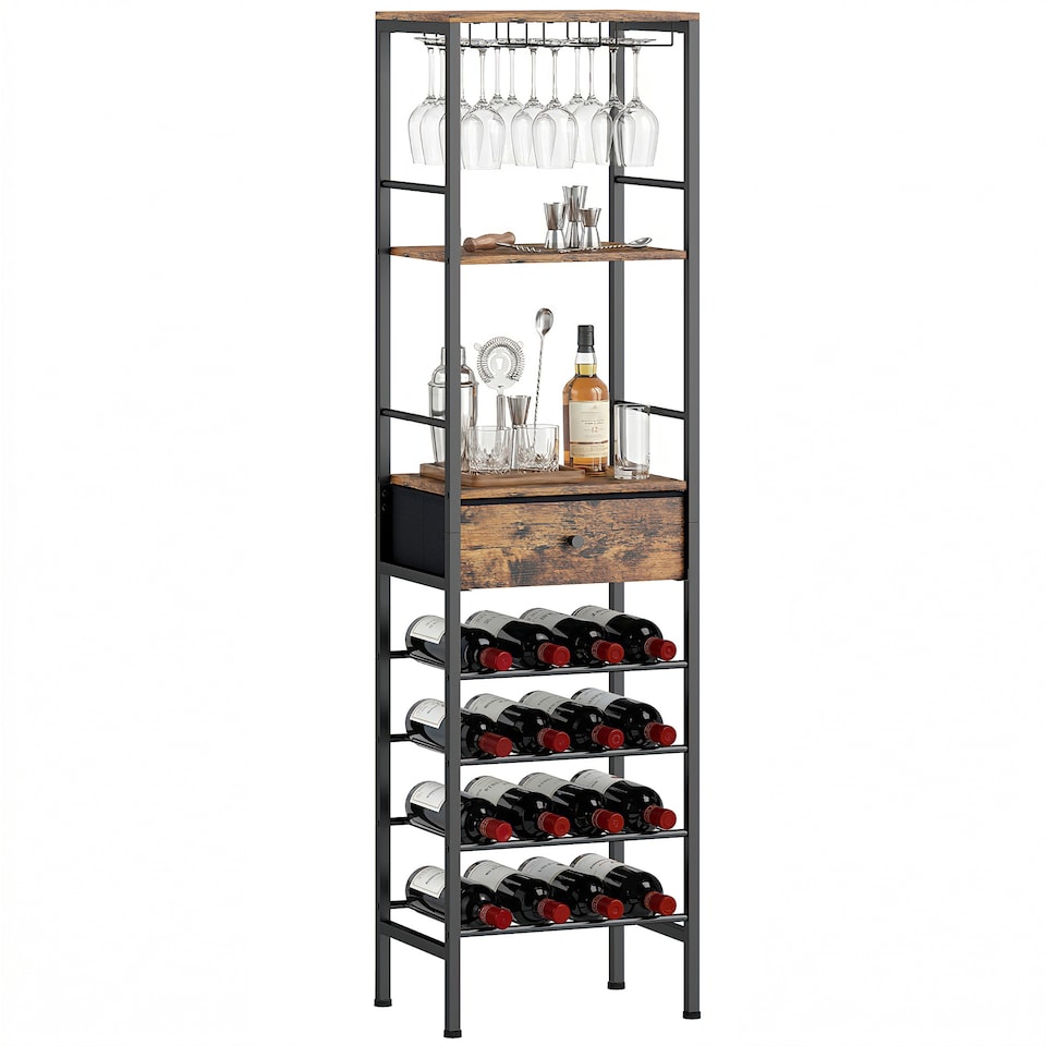 image 1 of HOMCOM Wine Bar Cabinet 16-Bottle Wine Rack Rustic Brown