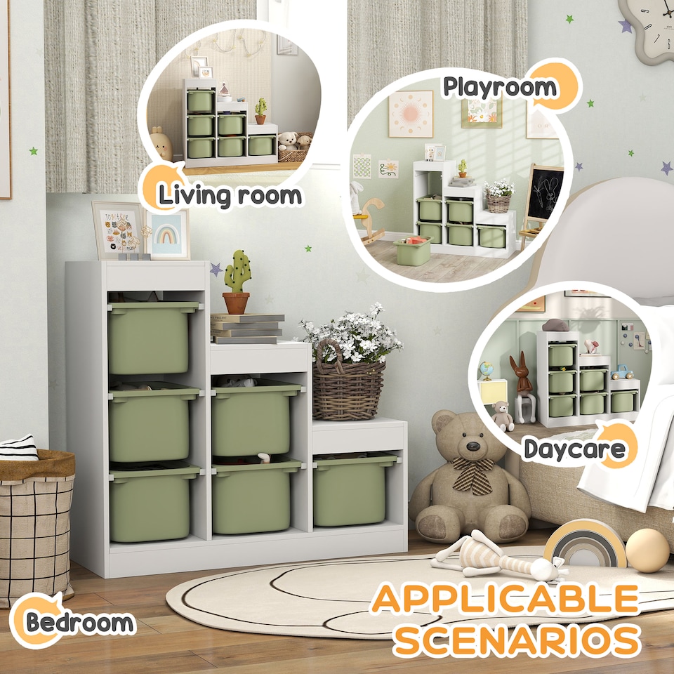 image 1 of AIYAPLAY Kids Toy Storage Unit with Removable Bins, for 3-8 Years, Green
