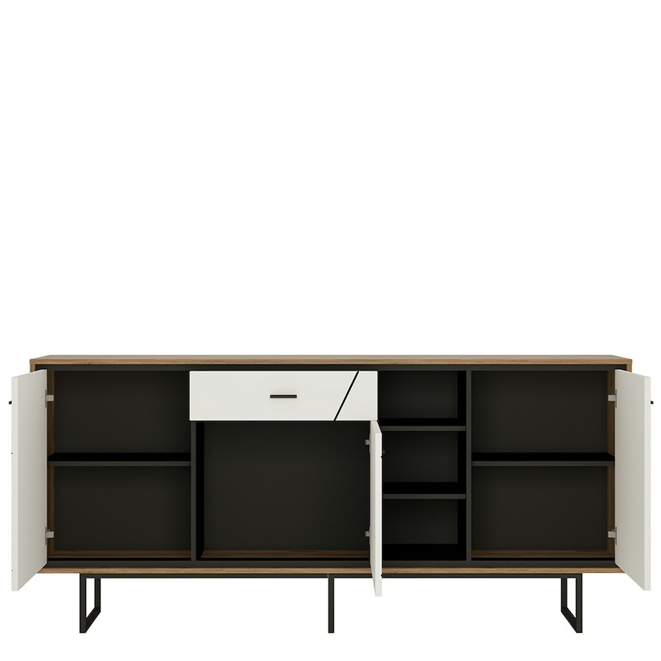 image 1 of Brolo 3 Door 1 Drawer Wide Sideboard With the Walnut and Dark Panel Finish