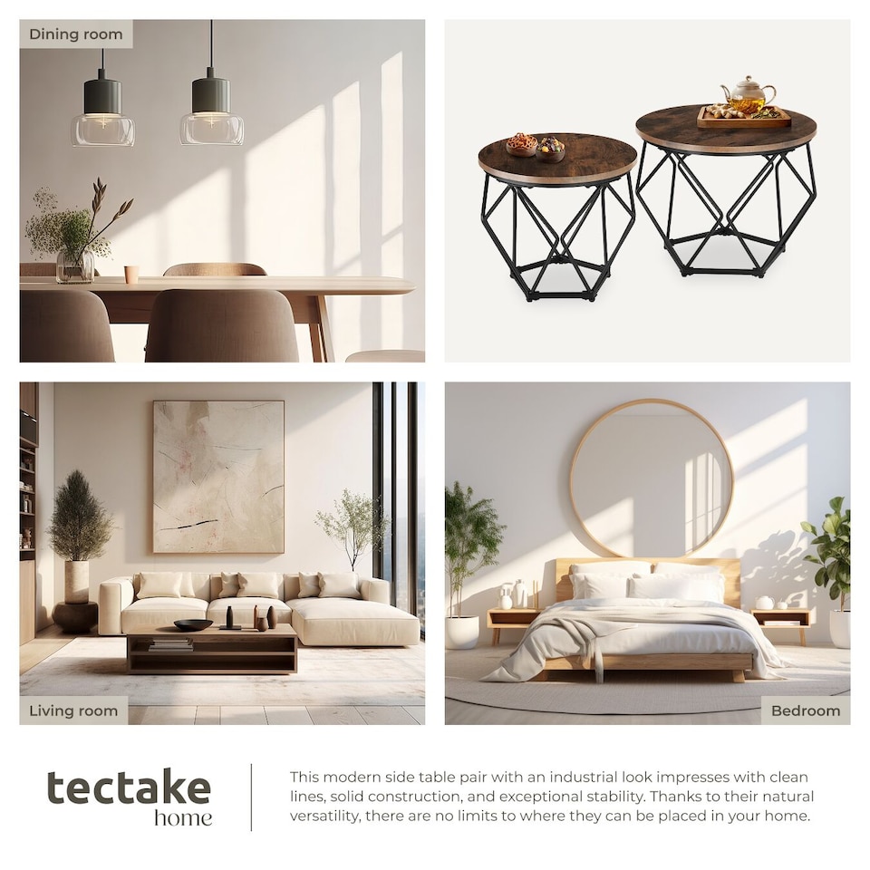 image 1 of Coffee Table Set 2-Piece Benham | Brown | Industrial wood dark, rustic | 50 x 50 x 40 cm | 1