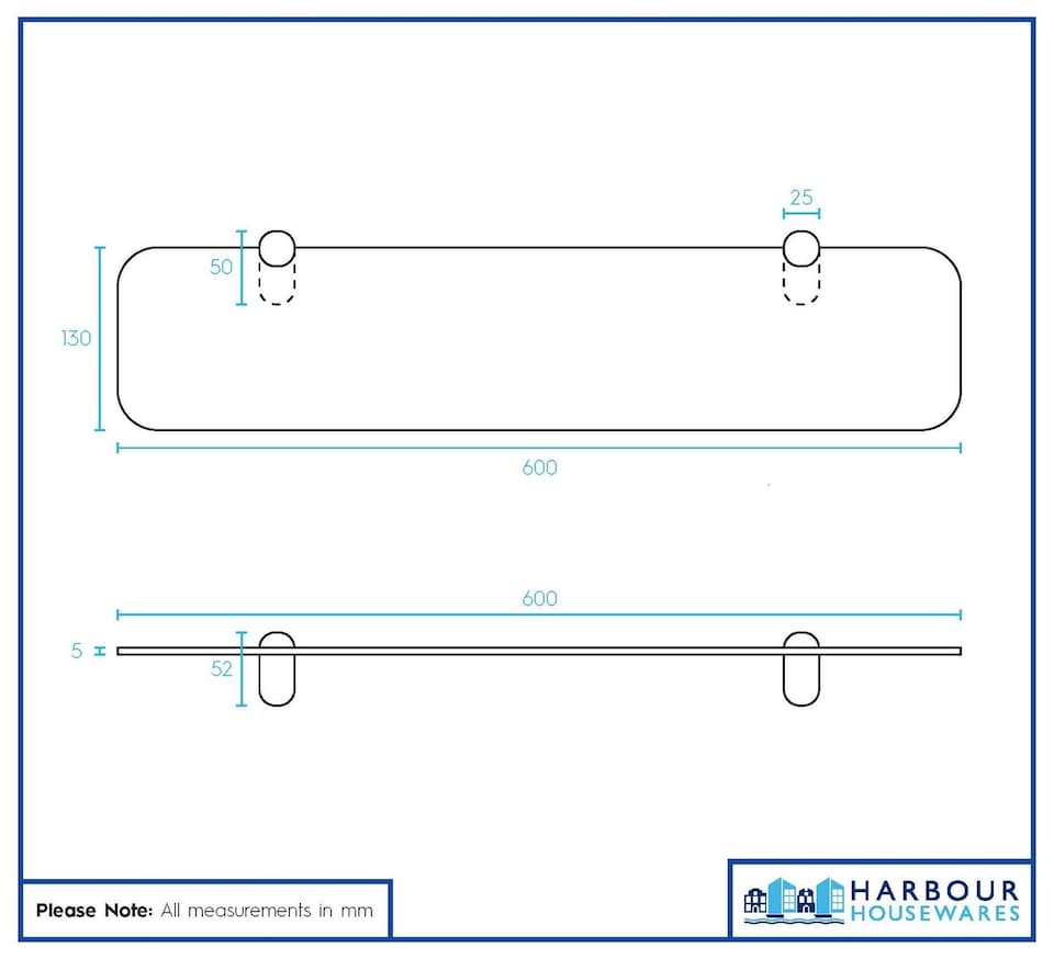 image 1 of Harbour Housewares Rounded Floating Glass Shelf - 60cm - Metallic Brackets - Bathroom Shower Storage Vanity Display Unit Shelf | Silver | Chrome | 1
