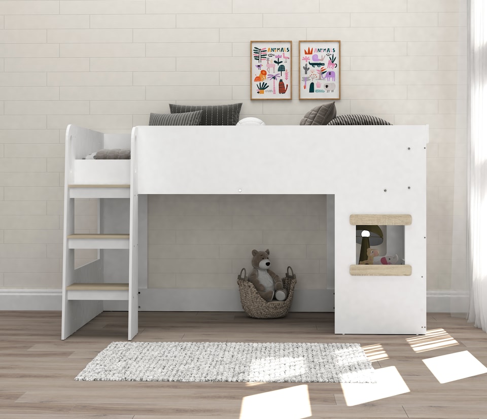 image 1 of Kidsaw, Mid Sleeper with Under Desk, White/Oak