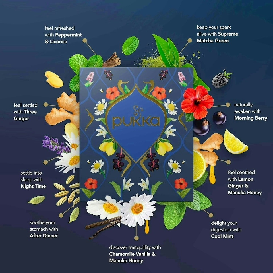 image 1 of Pukka Herbs Tea Selection Gift Set Box, Perfect Gift Idea, 45 Teabags, 9 Flavours | Blue | 1