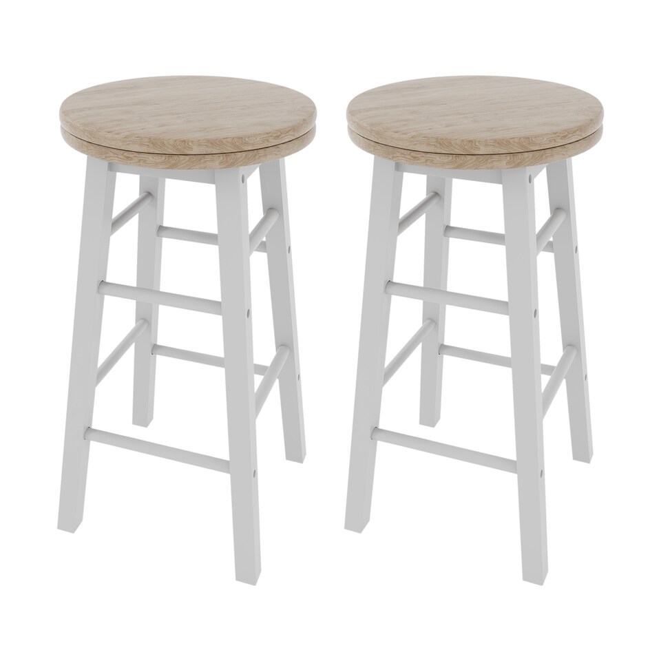 image 1 of Chef Vida Wooden Revolving Bar Stool Set of 2, White