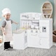 image 1 of HOMCOM Kids Play Kitchen Wooden Toy Kitchen Cooking Set for Children with Drinking Fountain, Microwave, and Fridge White
