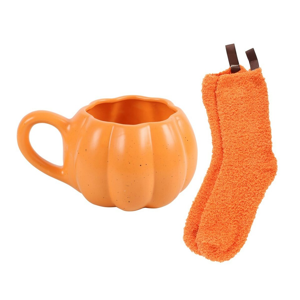 image 1 of Something Different Pumpkin Mug and Sock Set - Orange - One Size
