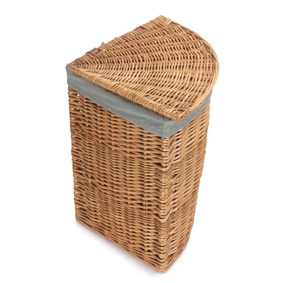 image 1 of Small Light Steamed Corner Linen Basket with Grey Sage Lining | Grey | Grey