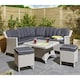 image 1 of 6 Seater Putty Grey Compact Rattan Weave Corner Garden Dining Set - With Stools