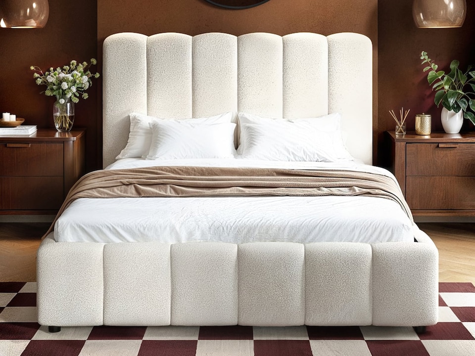 image 1 of SOLACE+CO Emilie Ribbed Ottoman Kingsize Bed Cream Boucle