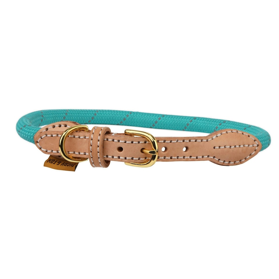 Digby & Fox Reflective Leather Dog Collar - Teal - XXL - Neckline: 63cm-70cm