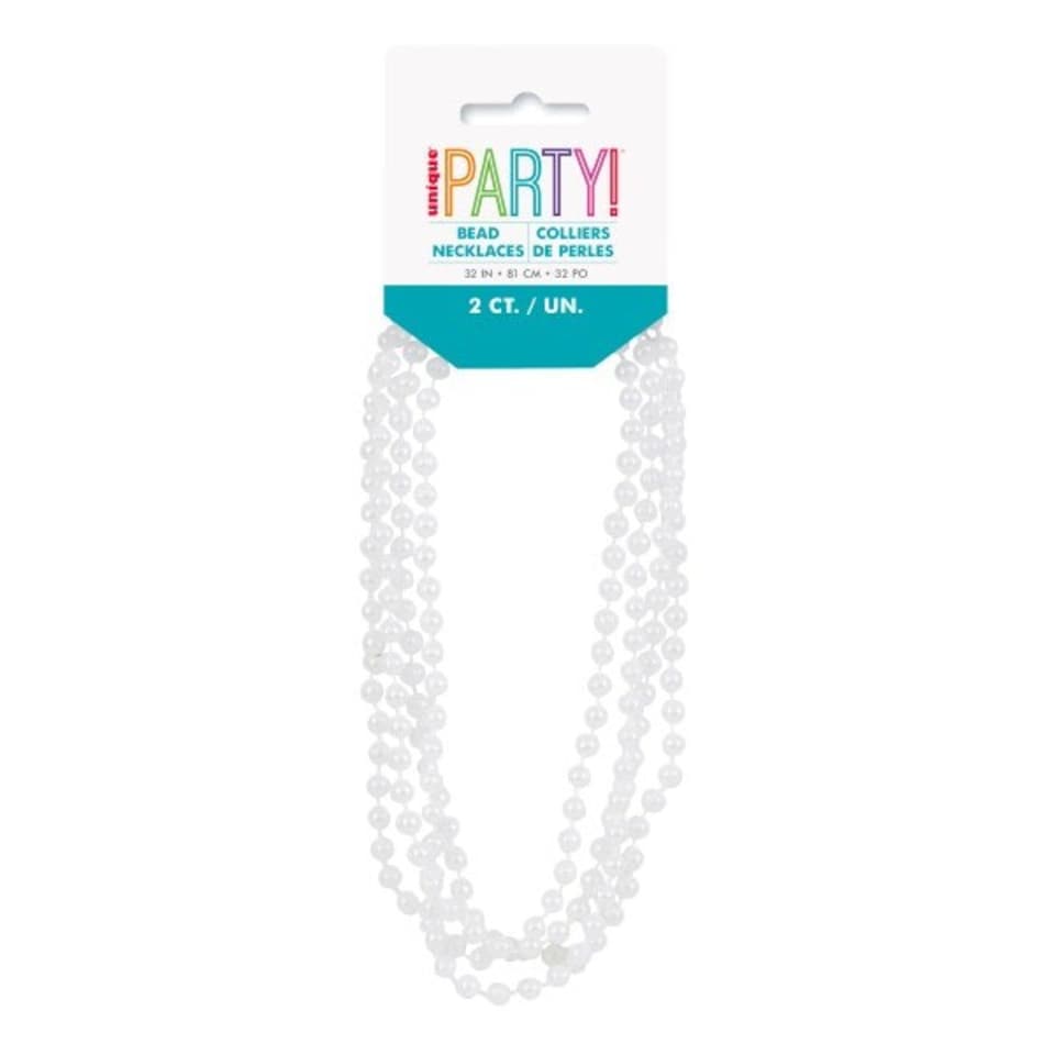 Pack of 2 Plastic Pearl Party Bead Necklaces