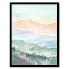 Mountain Mist Forest Landscape Hiking Home Decor Black Framed Wall Art Print A4