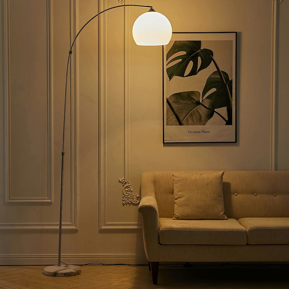 image 1 of Living and Home Arched Floor Lamp with Marble Base Chrome