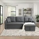 image 3 of Sofabed 3 Seater Reversible Sectional Sofa Sleeper Set with Storage Chaise, Built-in Cupholder, Decorative Rivets, Pull-out Bed, and Light Grey Fabric Grey